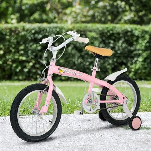 16" Outdoor Sports Kids Bicycle with Training Wheels Bell-Pink