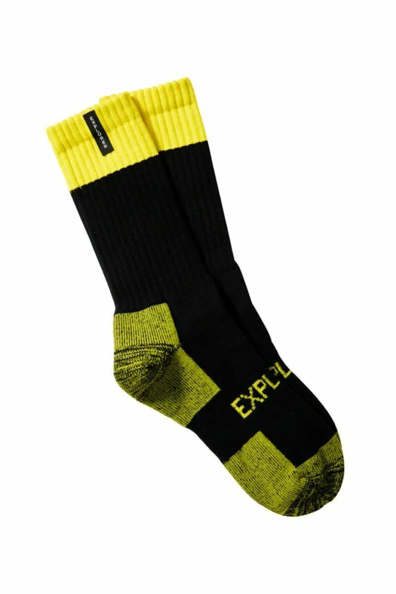 2 Pairs X Explorer Tough Work Socks Blue Fluro Yellow Cotton Comfortable Crew