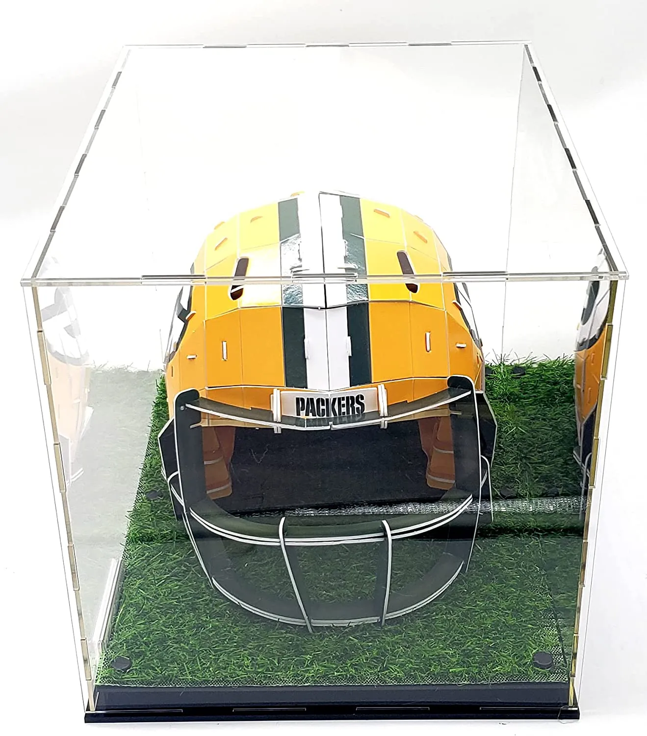 Acrylic Football Helmet Display Case Turf Grass Sports Showcase UV Protection Super Clear Panels