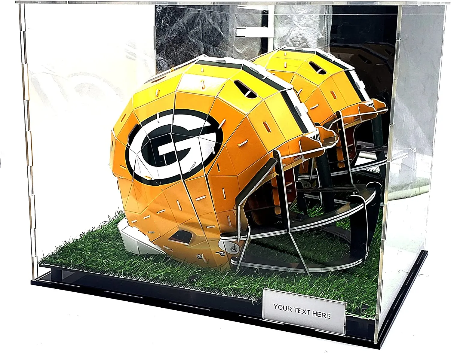 Acrylic Football Helmet Display Case Turf Grass Sports Showcase UV Protection Super Clear Panels