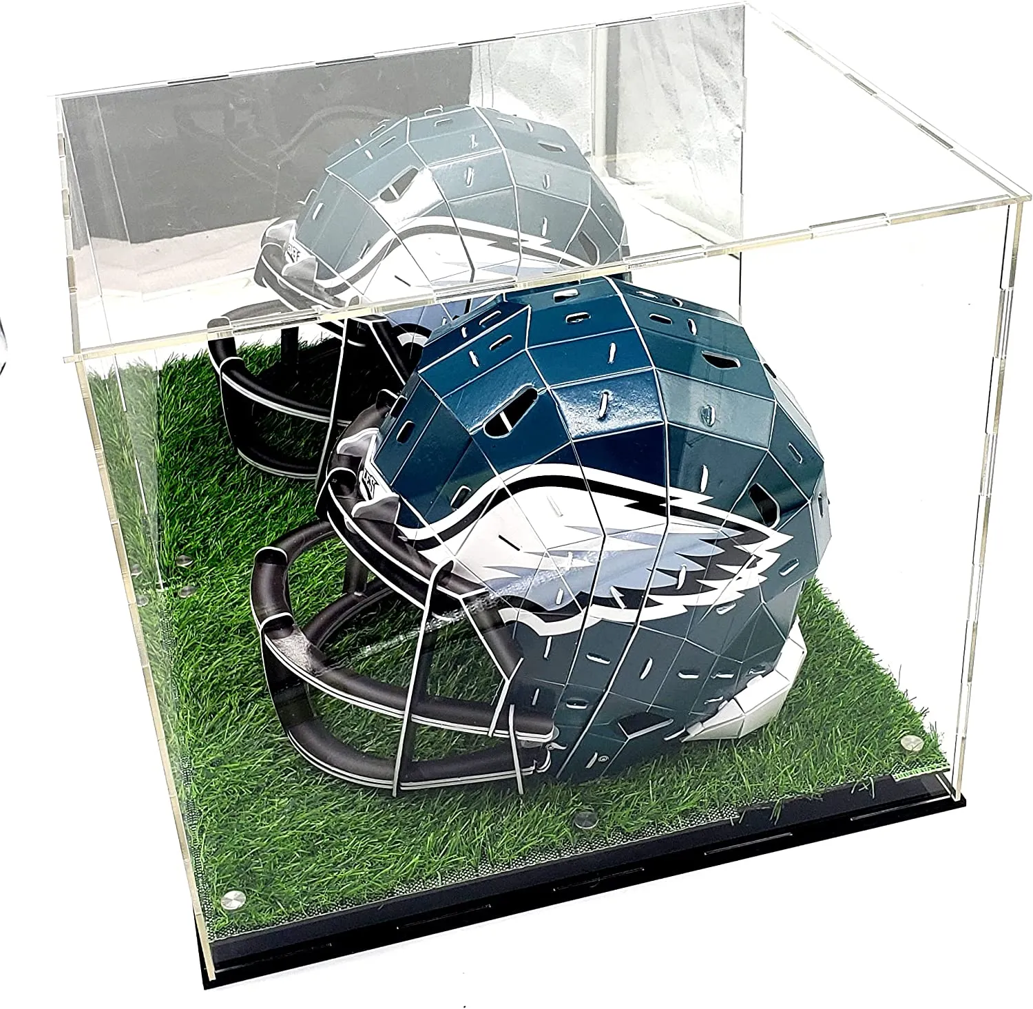 Acrylic Football Helmet Display Case Turf Grass Sports Showcase UV Protection Super Clear Panels