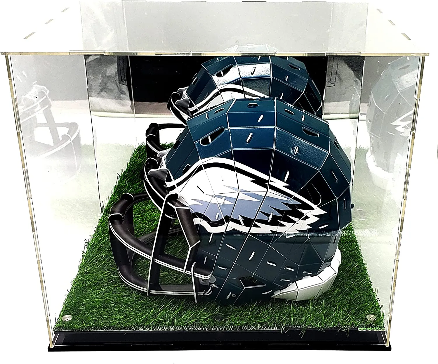 Acrylic Football Helmet Display Case Turf Grass Sports Showcase UV Protection Super Clear Panels