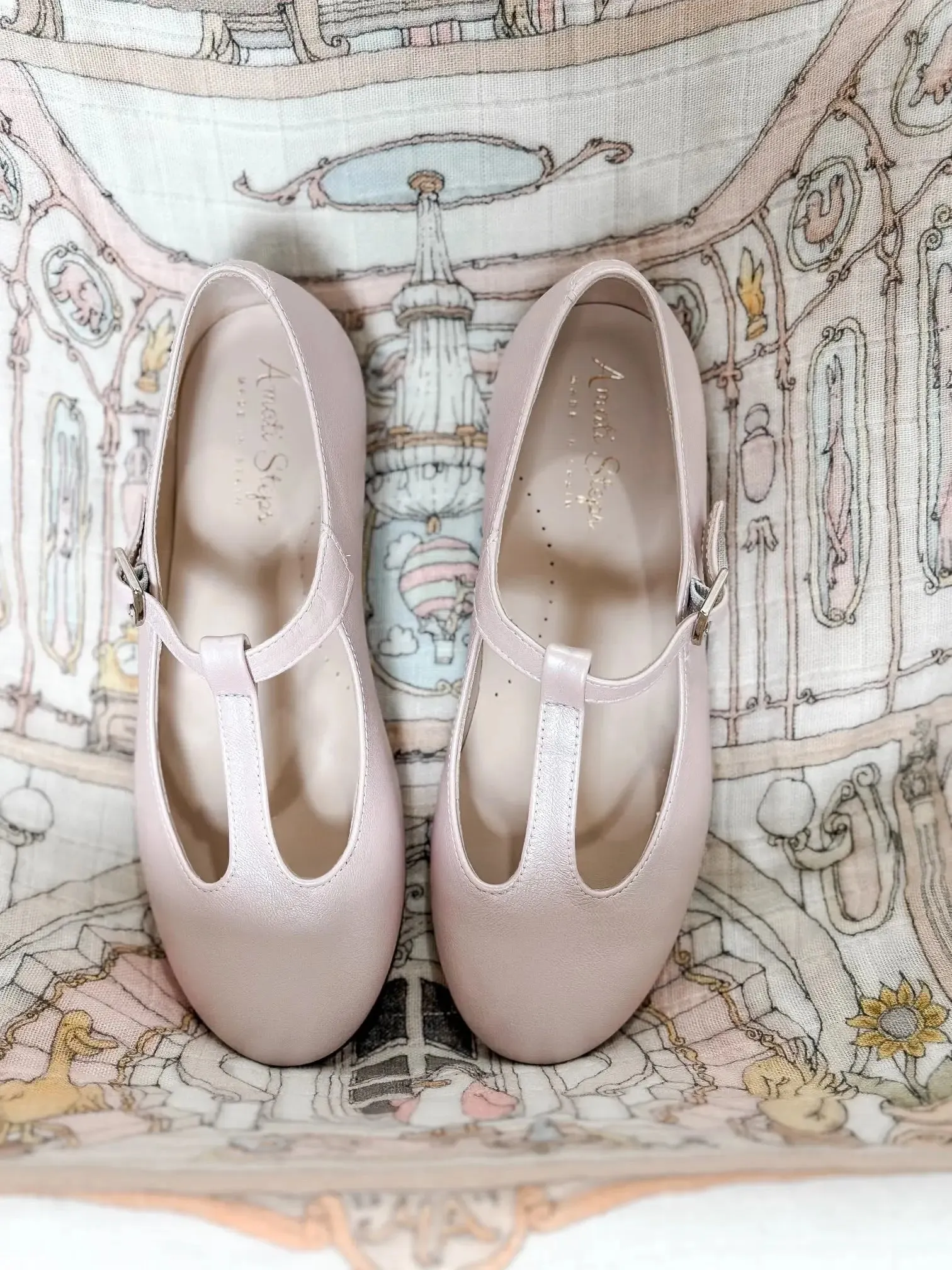 Adele- Light Pink T-Bar Leather Shoes