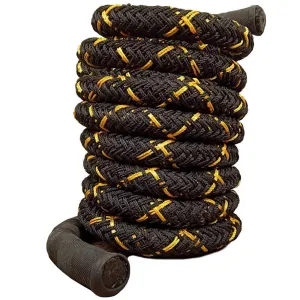 AZUKA® Professional Polydacron Hardcore Ultimate Fitness Strength Training Battle Rope 1.5inch 40ft Full kit (Black Yellow)   Free Surprise Poster Inside