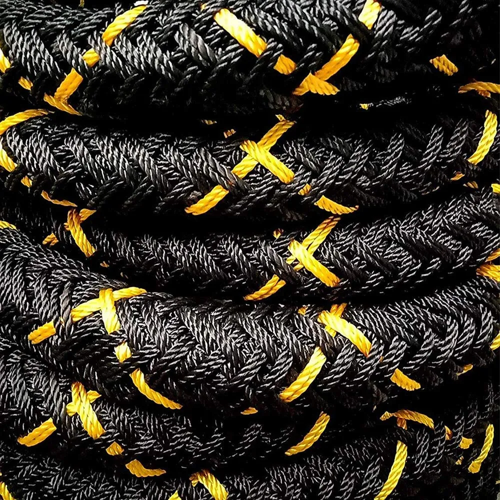 AZUKA® Professional Polydacron Hardcore Ultimate Fitness Strength Training Battle Rope 1.5inch 40ft Full kit (Black Yellow)   Free Surprise Poster Inside