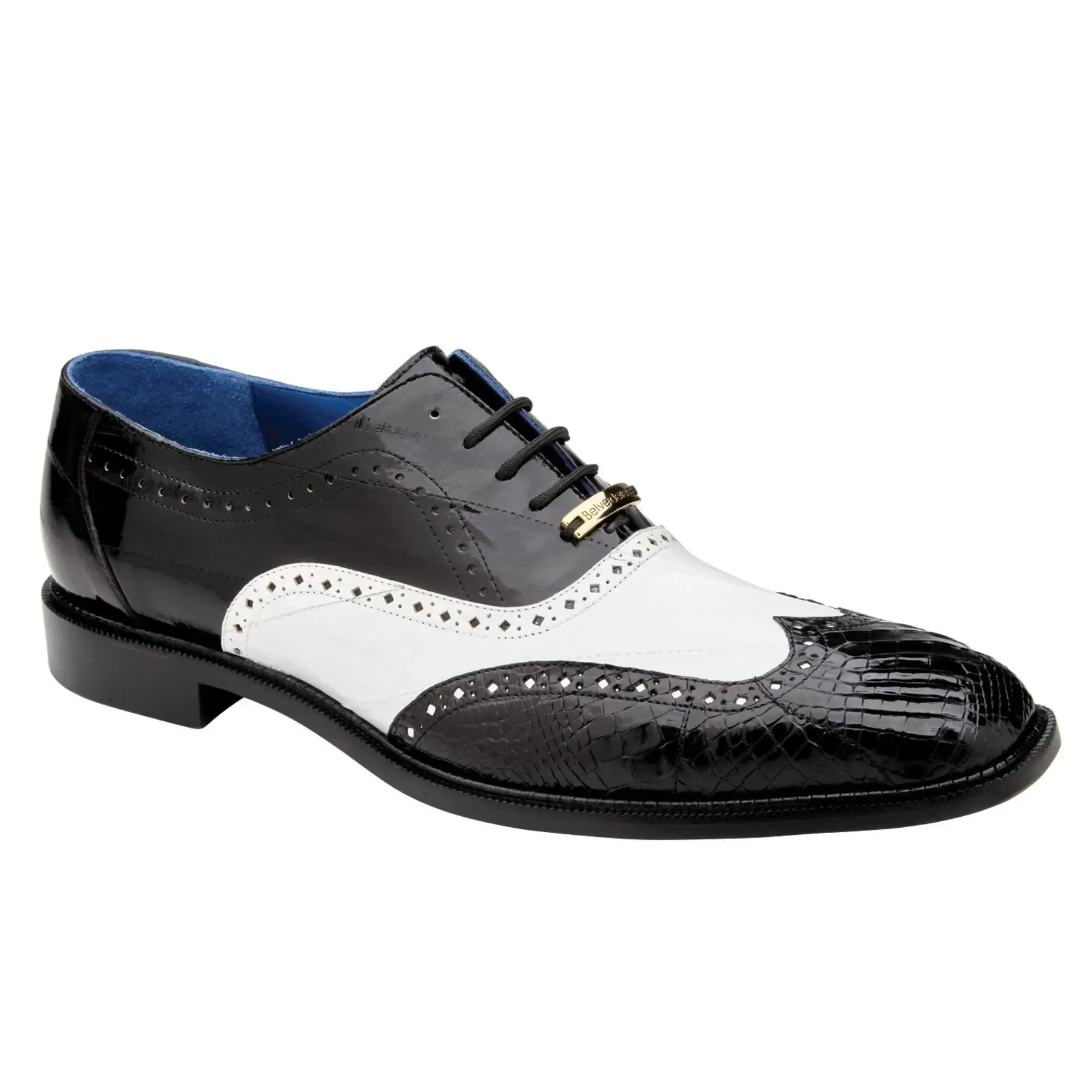 Belvedere Varo in Black / White Genuine Eel & American Alligator Wingtip Oxfords