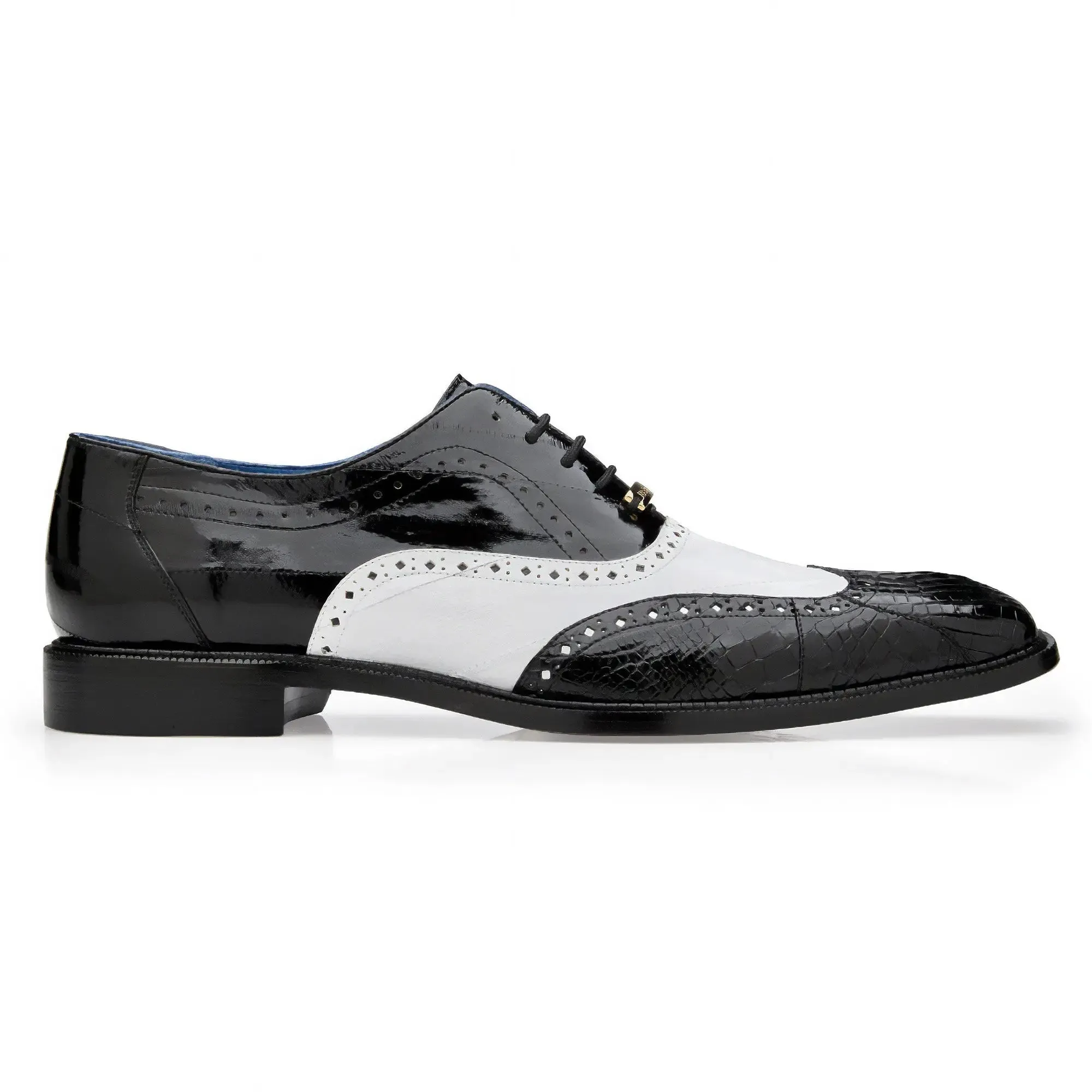 Belvedere Varo in Black / White Genuine Eel & American Alligator Wingtip Oxfords