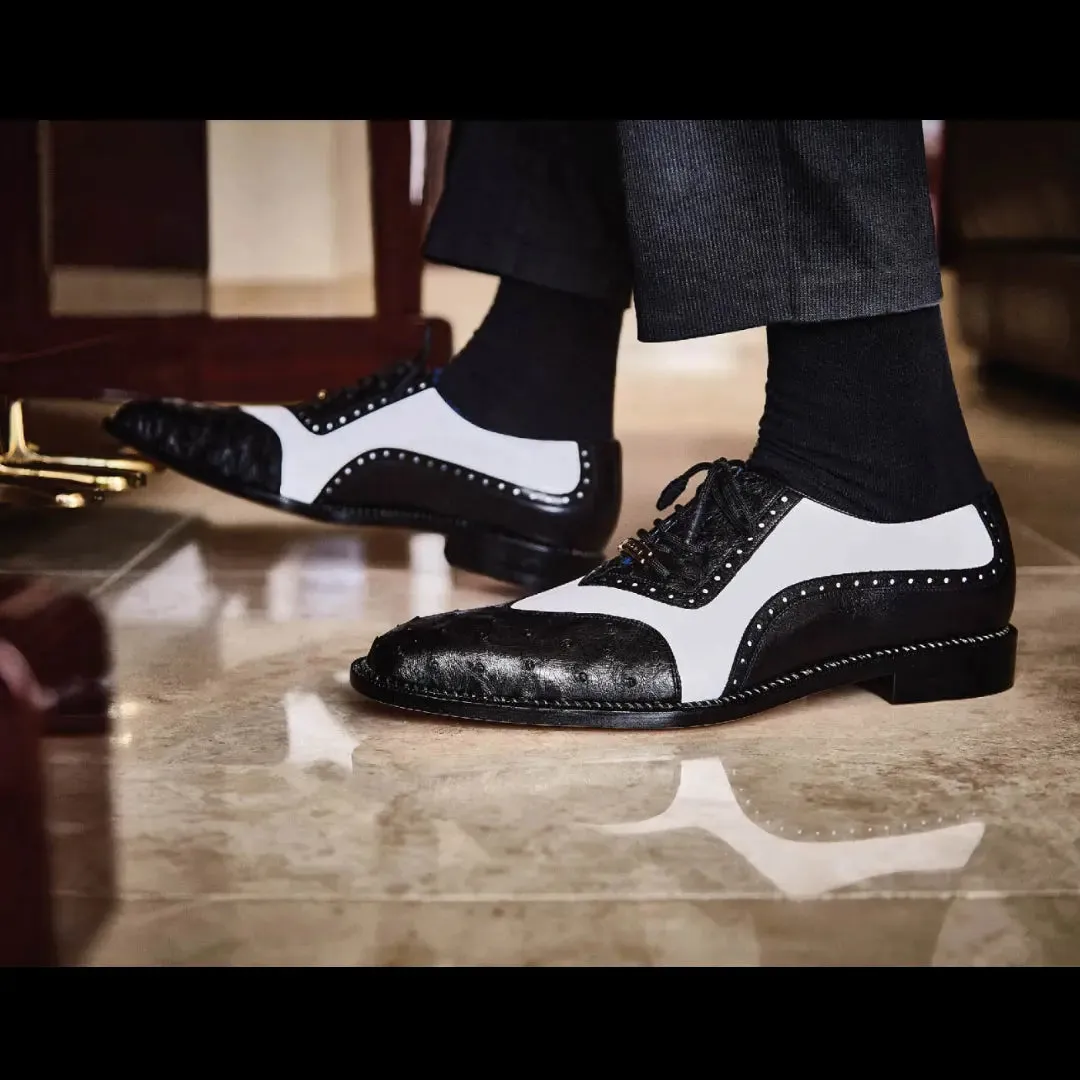 Belvedere Varo in Black / White Genuine Eel & American Alligator Wingtip Oxfords