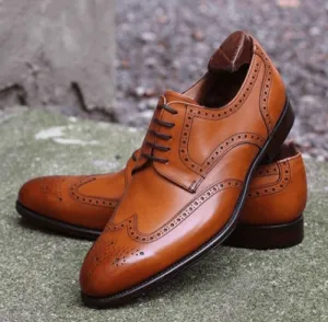 Bespoke Brown Wing Tip Brogue Lace Up Shoe for Men's