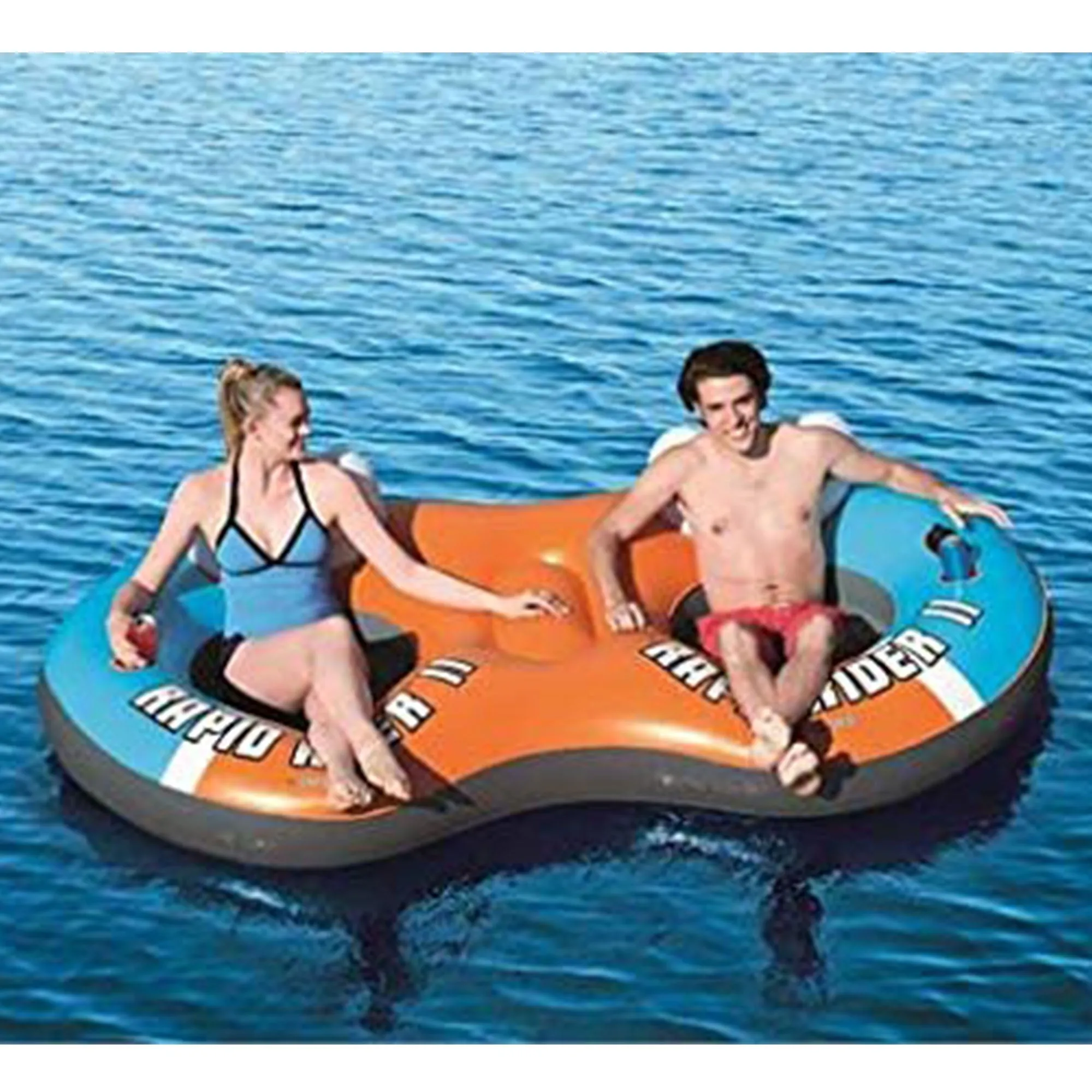 Bestway CoolerZ Rapid Rider 95 Inch Inflatable 2 Person Pool Tube Float, Orange