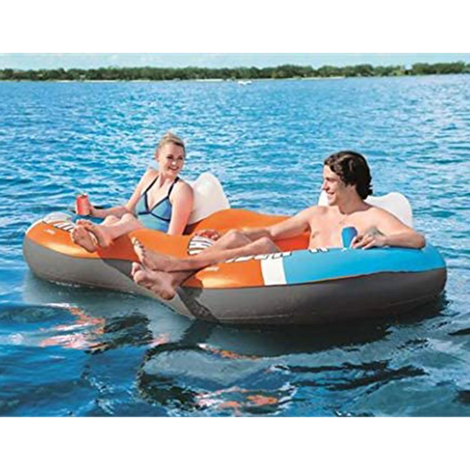 Bestway CoolerZ Rapid Rider 95 Inch Inflatable 2 Person Pool Tube Float, Orange