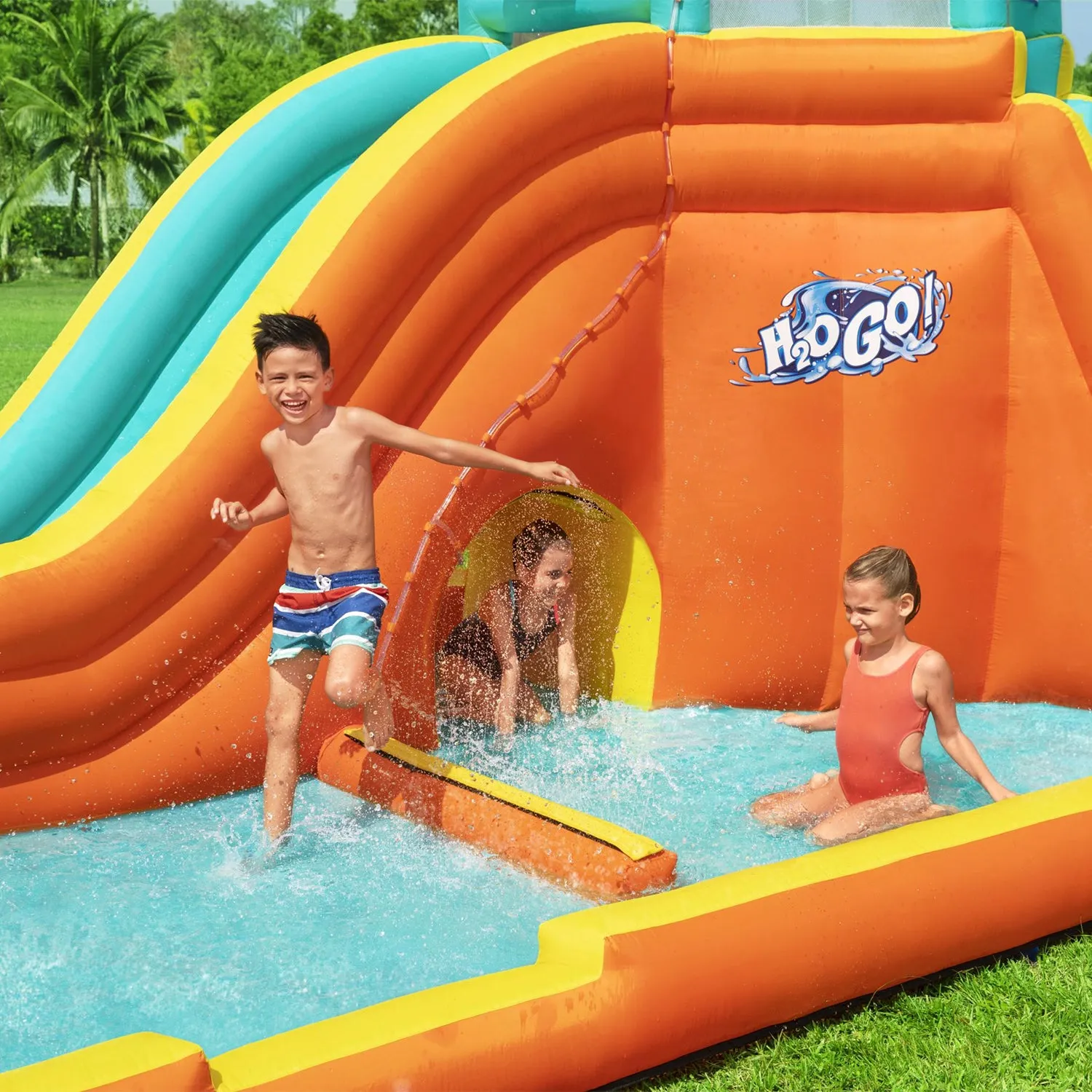 Bestway H2OGO! Tidal Tower Slide Yard Inflatable Mega Water Park with Air Blower