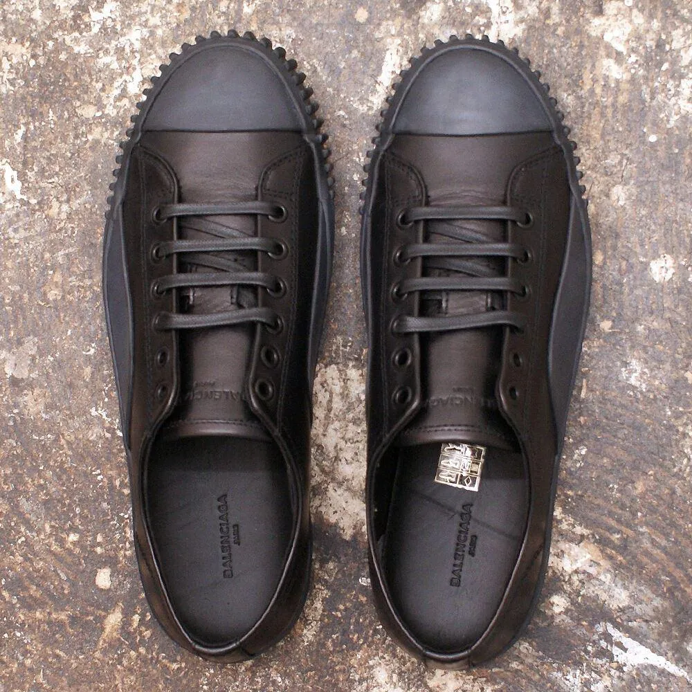 Black & Grey Leather Trainers Sneakers