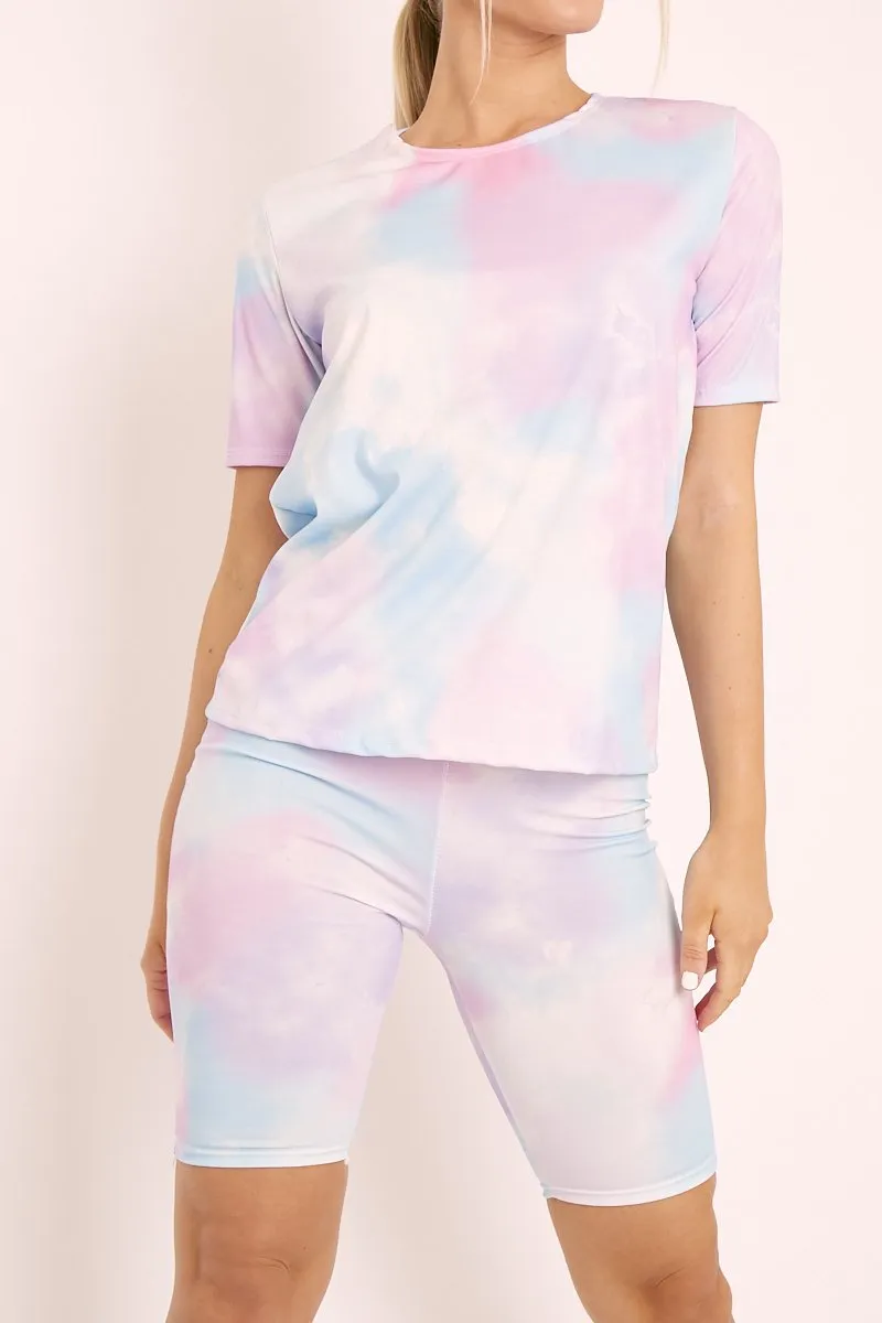 Blue Tie Dye T-shirt and Cycling Shorts Co-ord - Emmalin