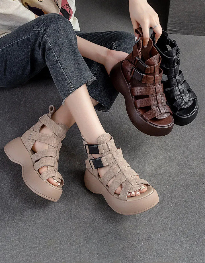 Breathable Side Buckle Strappy Retro Platform Sandals