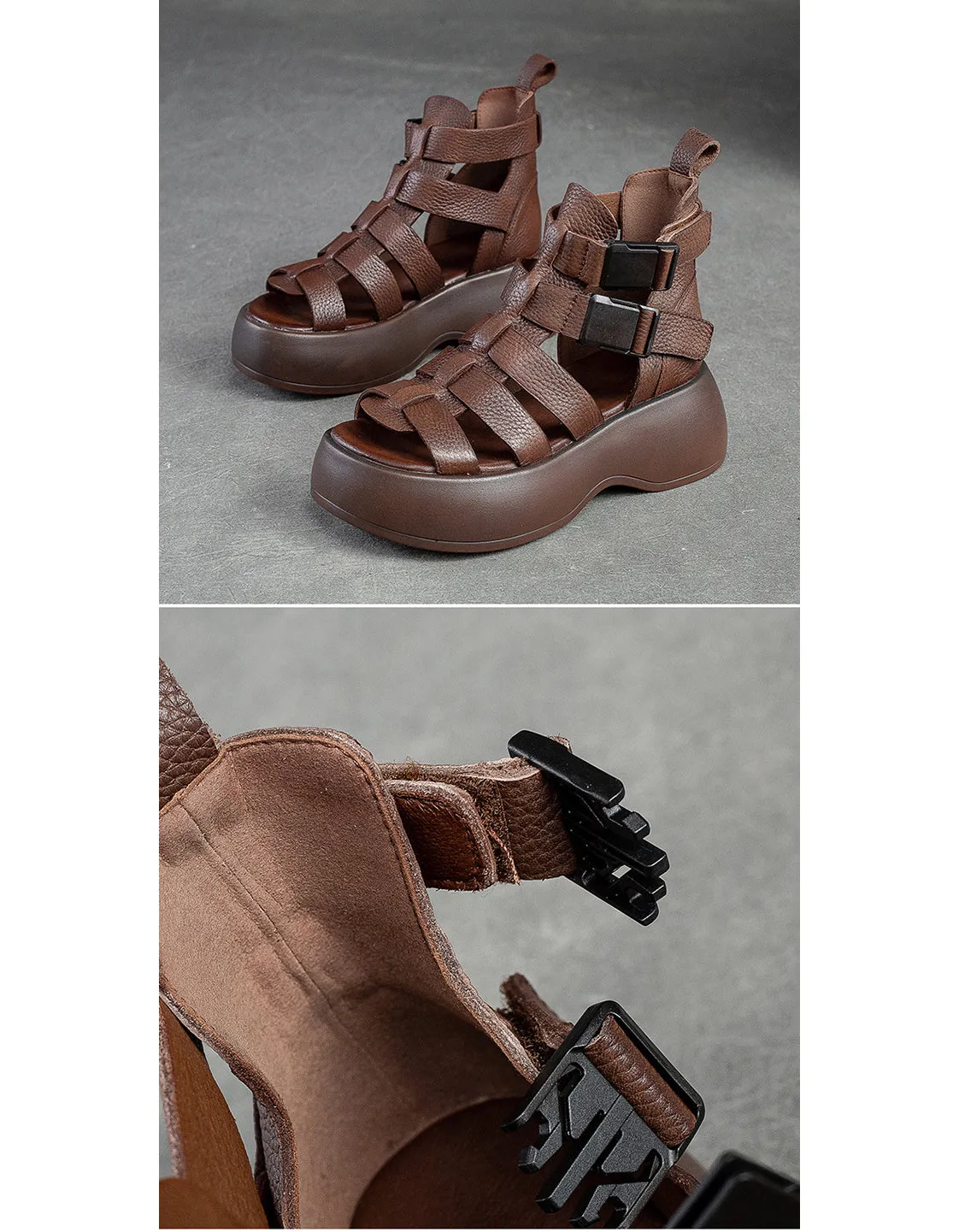 Breathable Side Buckle Strappy Retro Platform Sandals