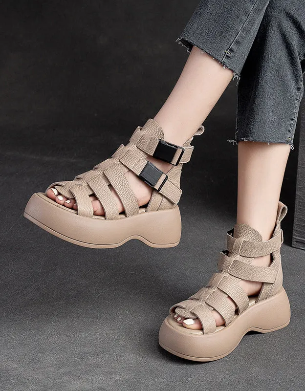 Breathable Side Buckle Strappy Retro Platform Sandals