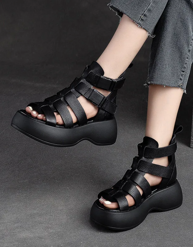 Breathable Side Buckle Strappy Retro Platform Sandals