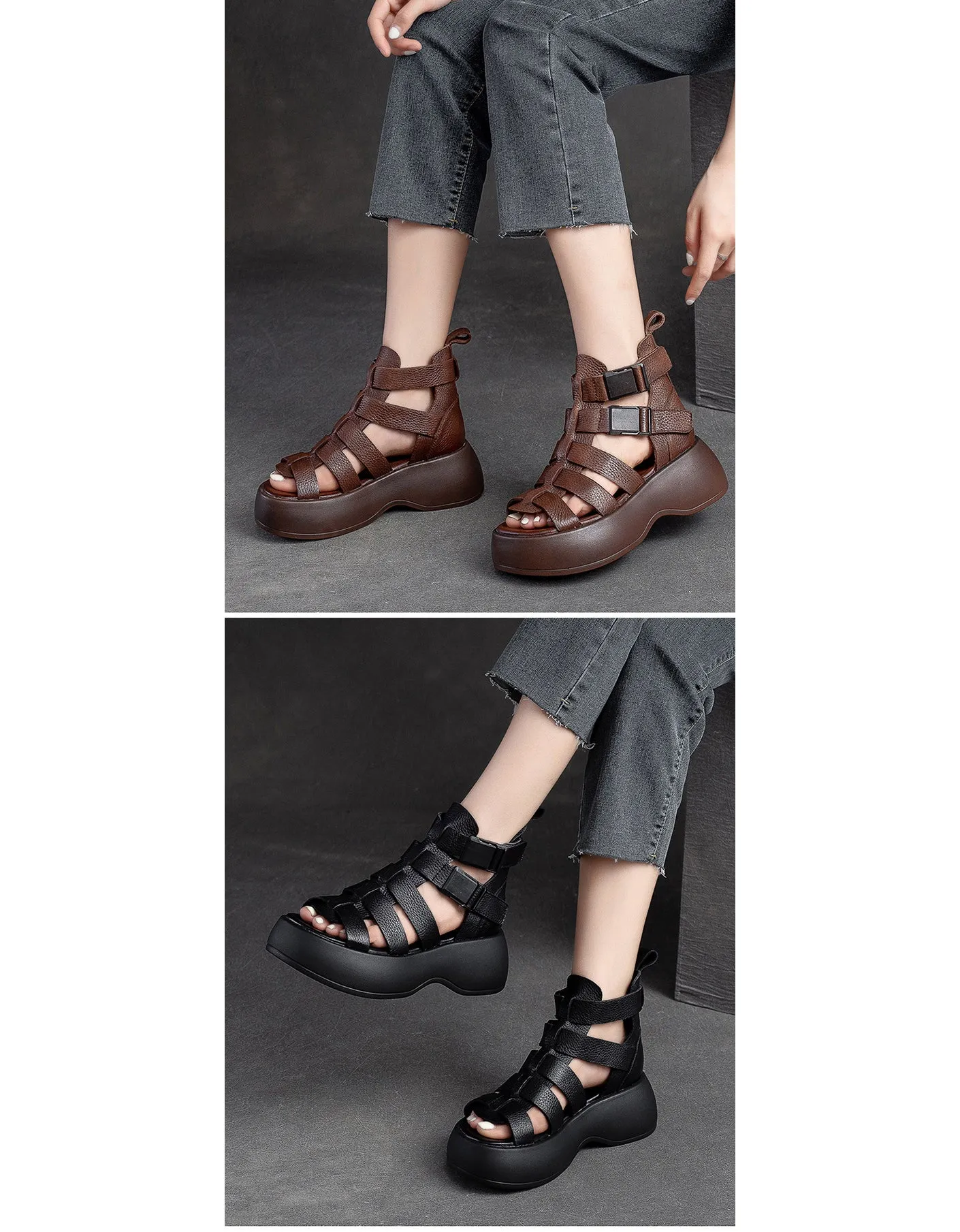 Breathable Side Buckle Strappy Retro Platform Sandals