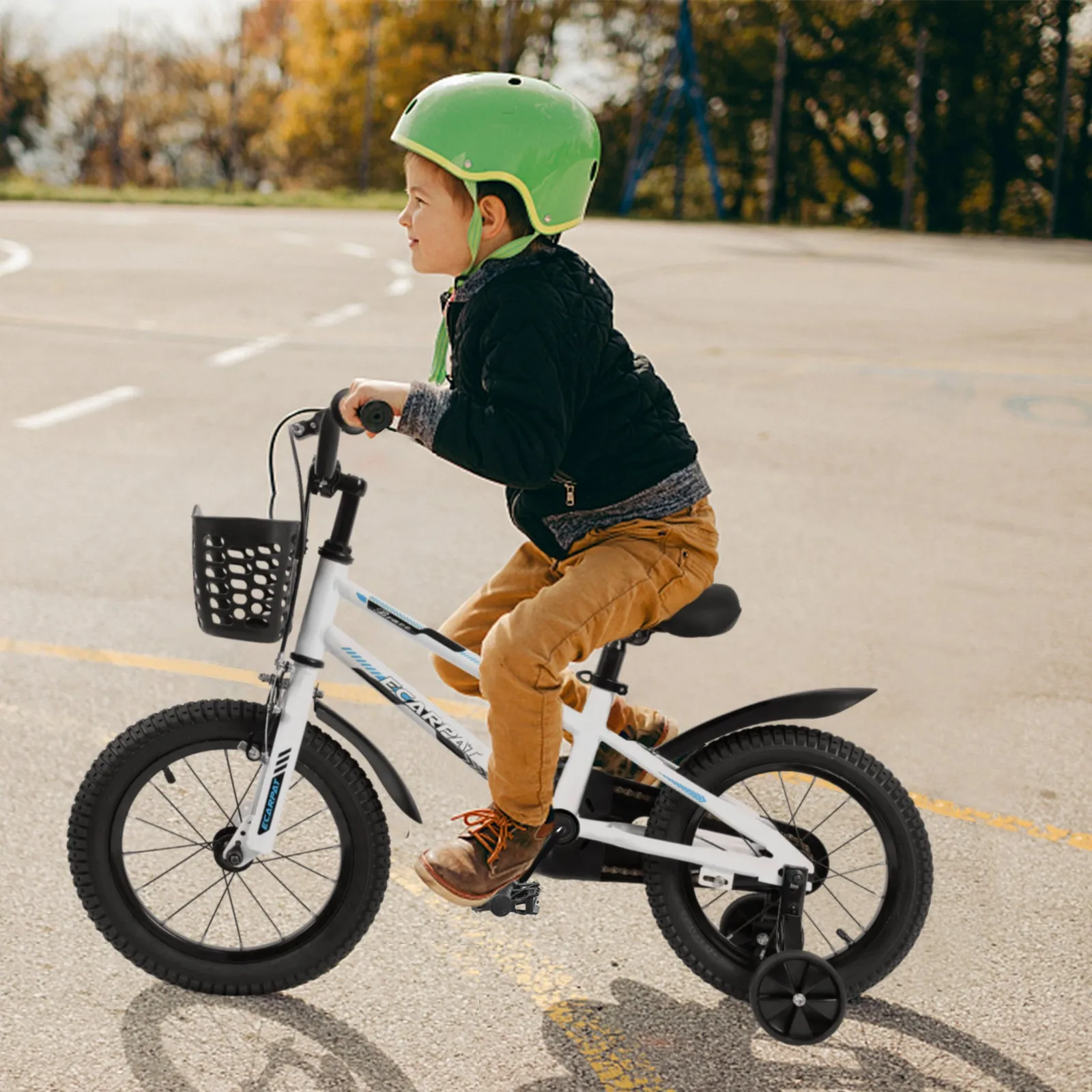 C14111A Kids Bike 14 inch for Boys & Girls with Training Wheels, Freestyle Kids' Bicycle with Bell,Basket and fender.