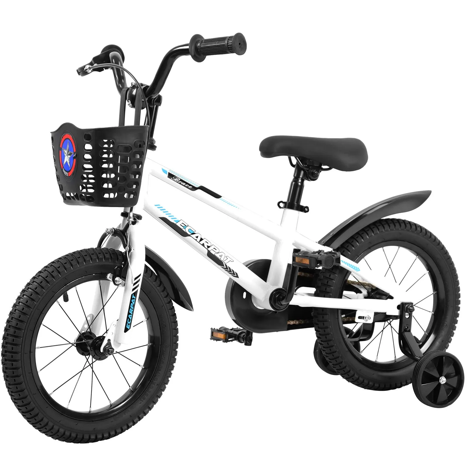 C14111A Kids Bike 14 inch for Boys & Girls with Training Wheels, Freestyle Kids' Bicycle with Bell,Basket and fender.