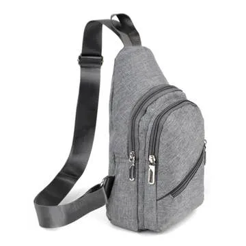 Canvas Crossbody 3-Zipper Sling Bag - Charcoal