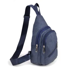 Canvas Crossbody 3-Zipper Sling Bag - Navy