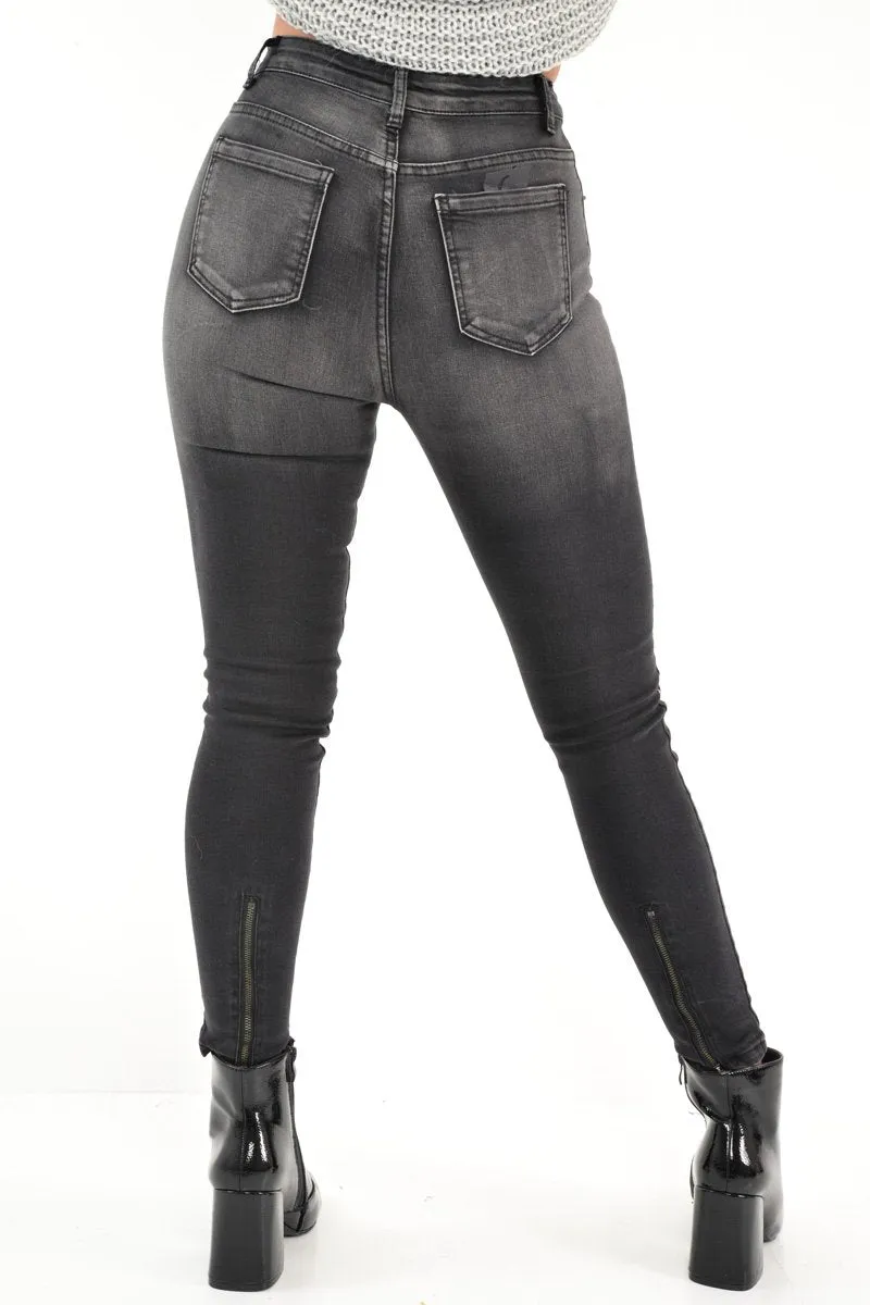 Charcoal Grey Washed Skinny Jeans - Marena