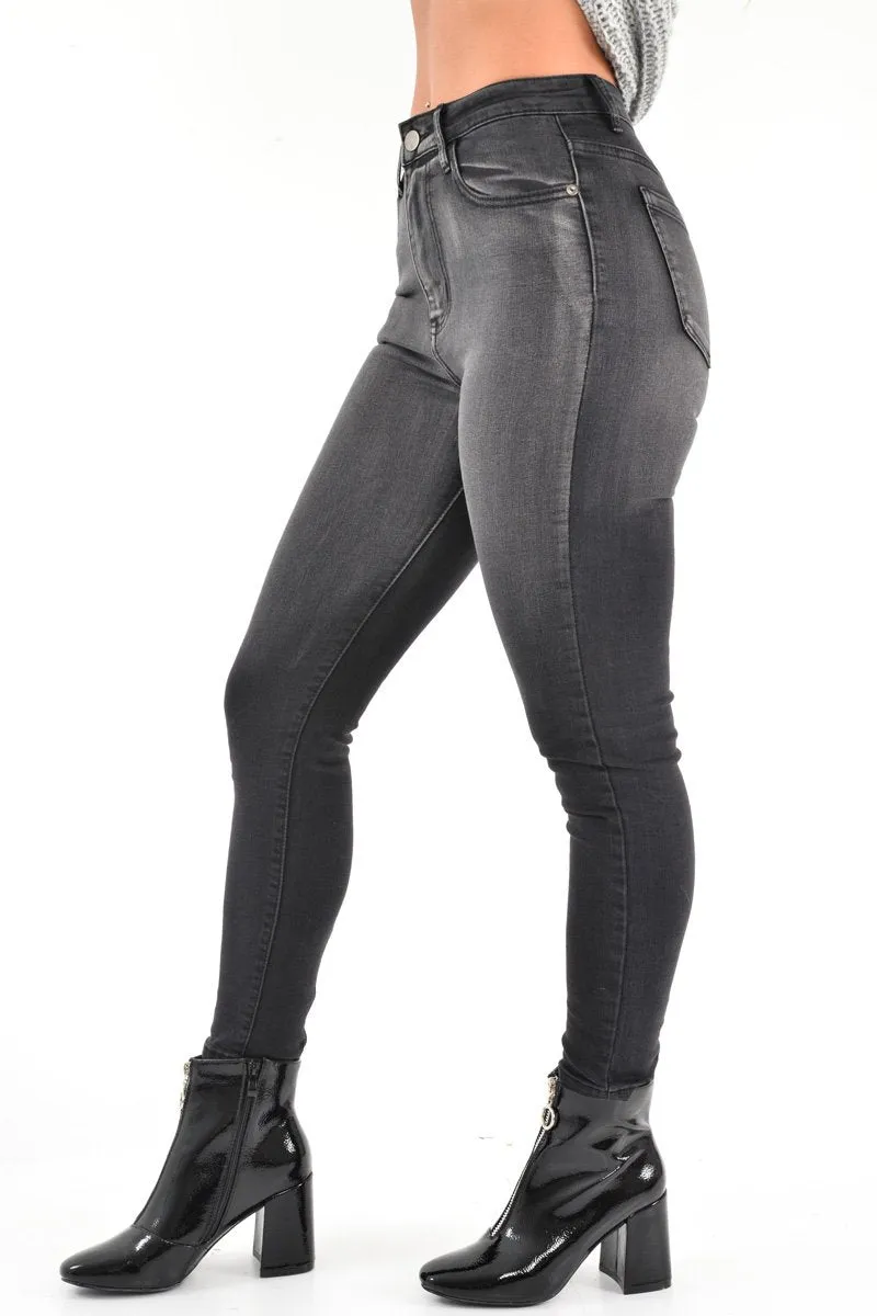 Charcoal Grey Washed Skinny Jeans - Marena