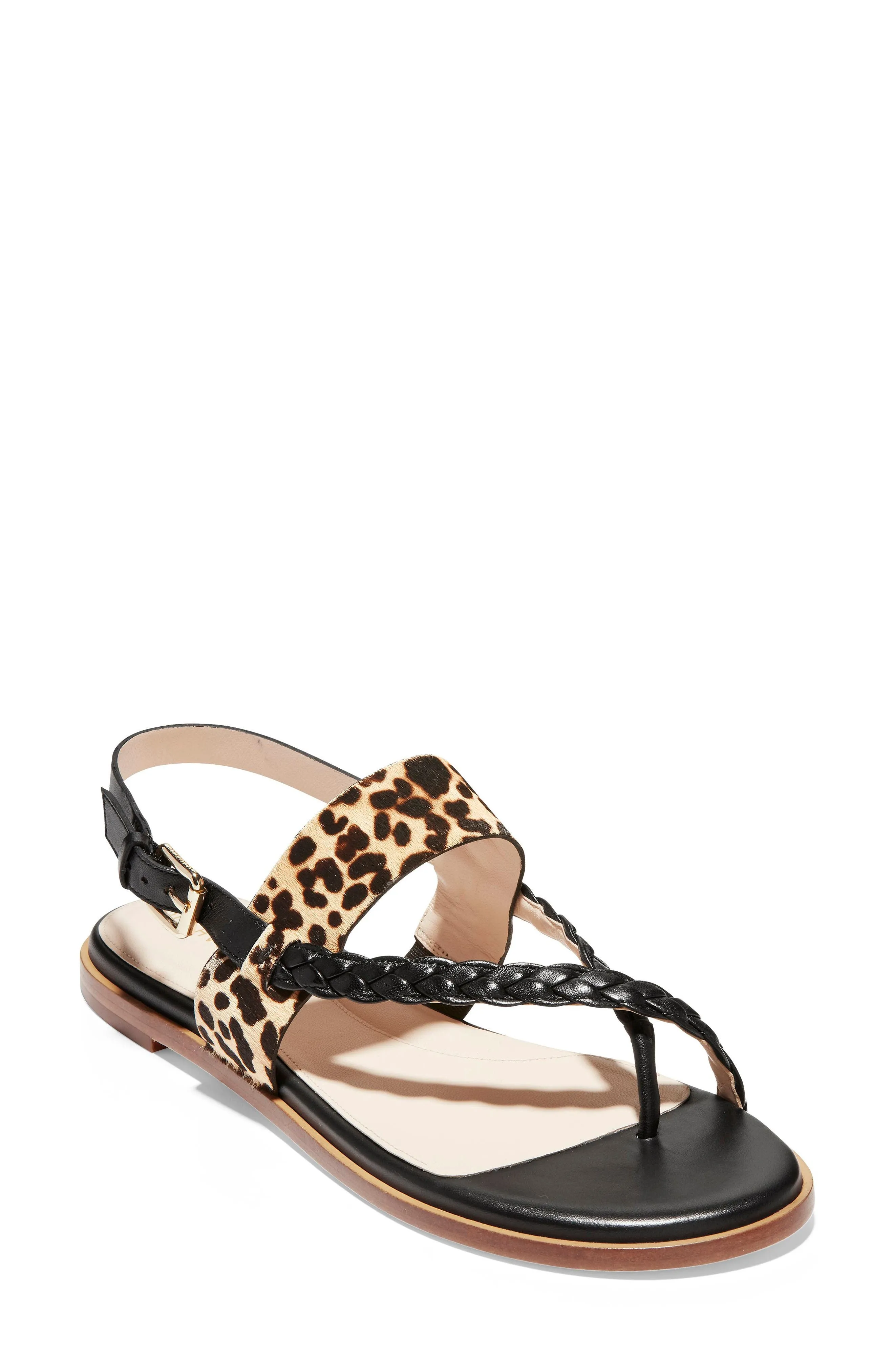 COLE HAAN - ANICA LEATHER BLACK AND LEOPARD SANDALS **FREE SHIPPING**