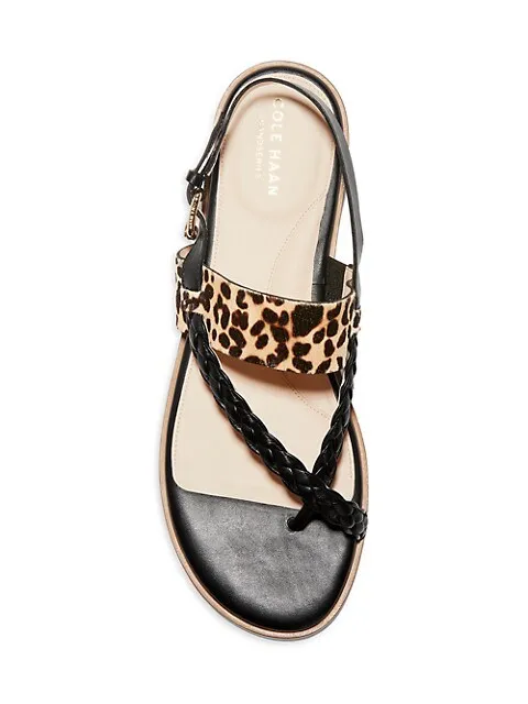 COLE HAAN - ANICA LEATHER BLACK AND LEOPARD SANDALS **FREE SHIPPING**