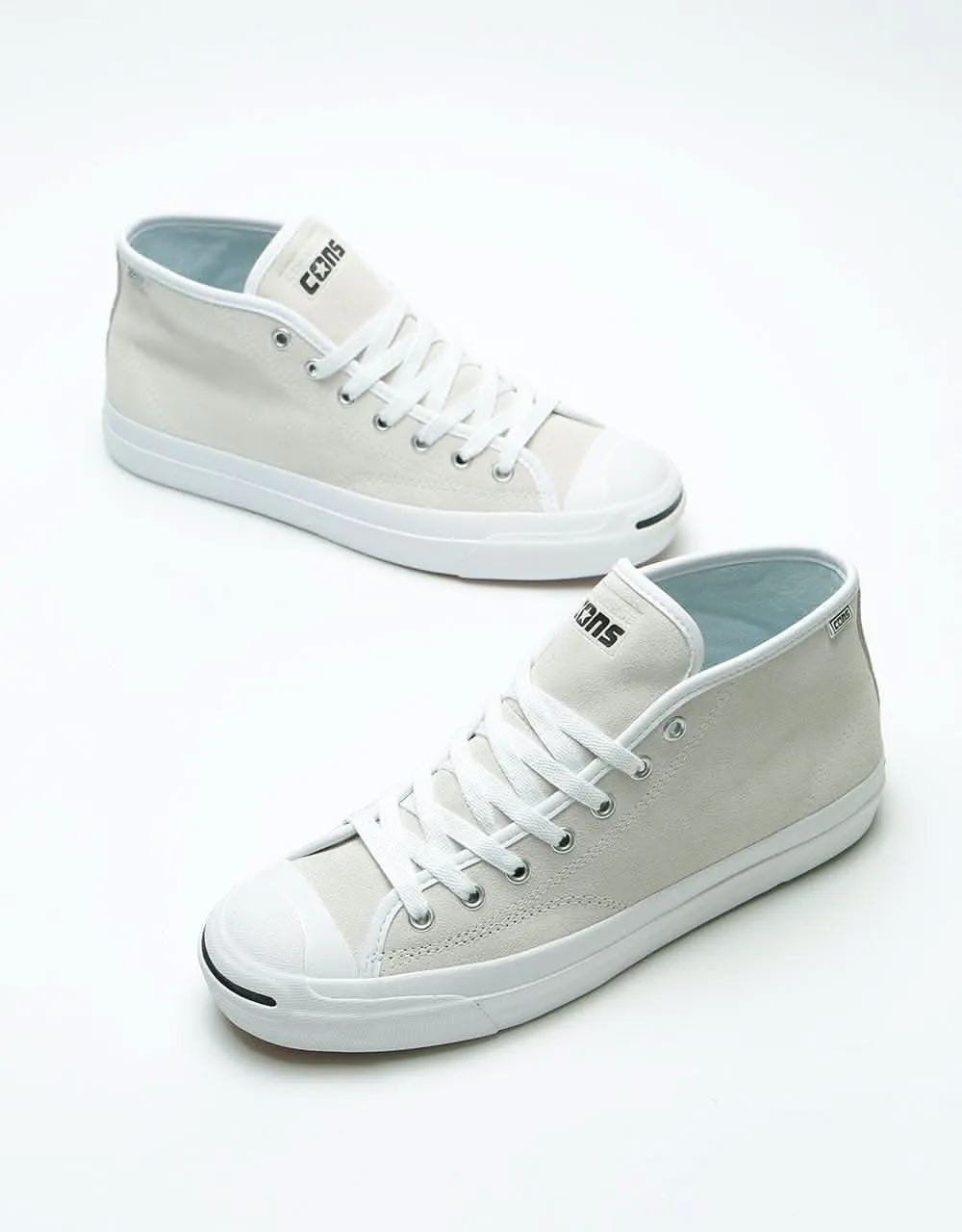 Converse Jack Purcell Pro Mid Suede Skate Shoes - White/White/White