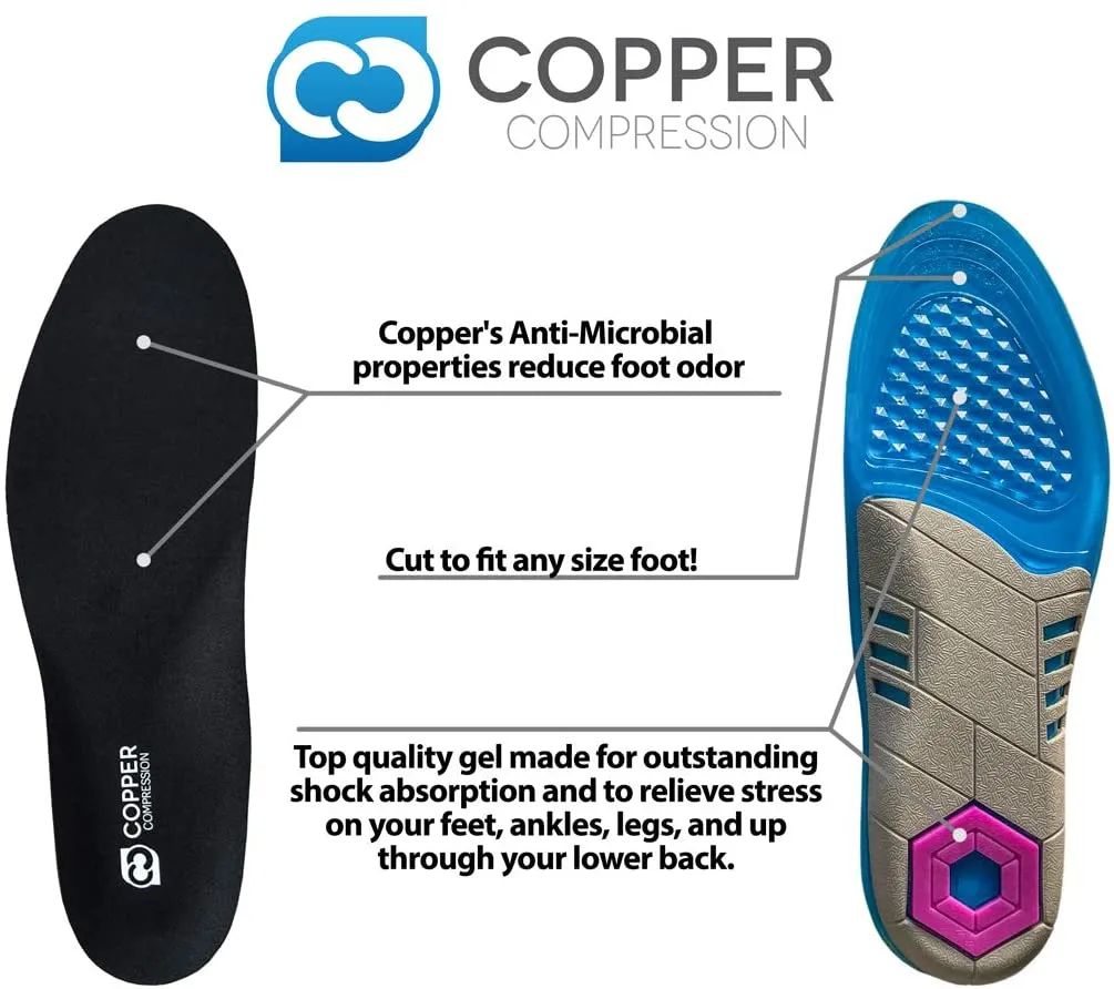 Copper Compression | Gel Shoe Insoles Guaranteed Highest Copper Inserts for Shoes.