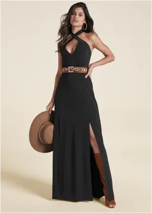 Cross Neck Halter Dress - Black