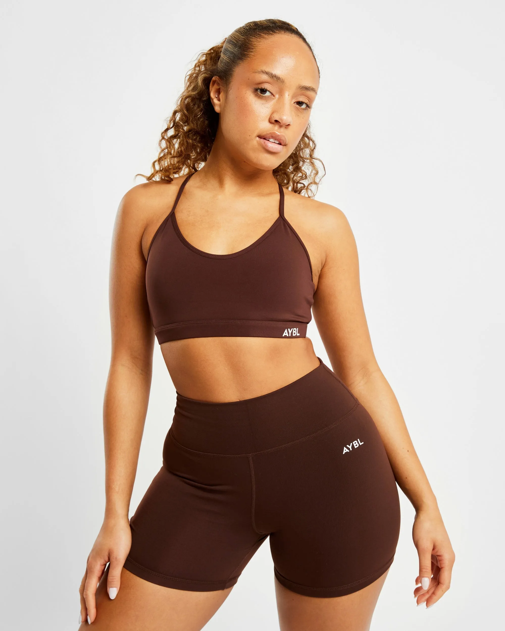 Essential V Neck Sports Bra - Chocolate Brown