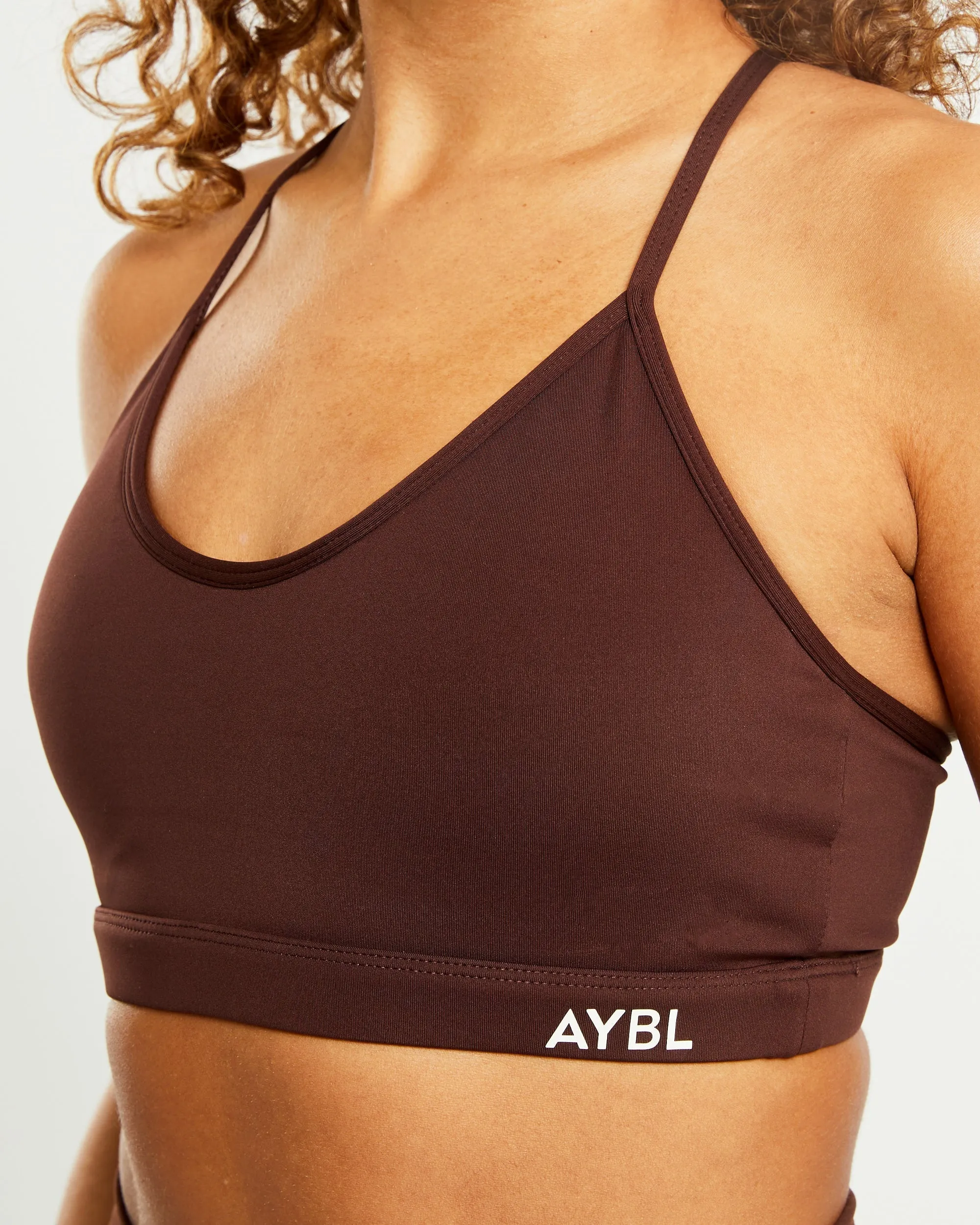 Essential V Neck Sports Bra - Chocolate Brown