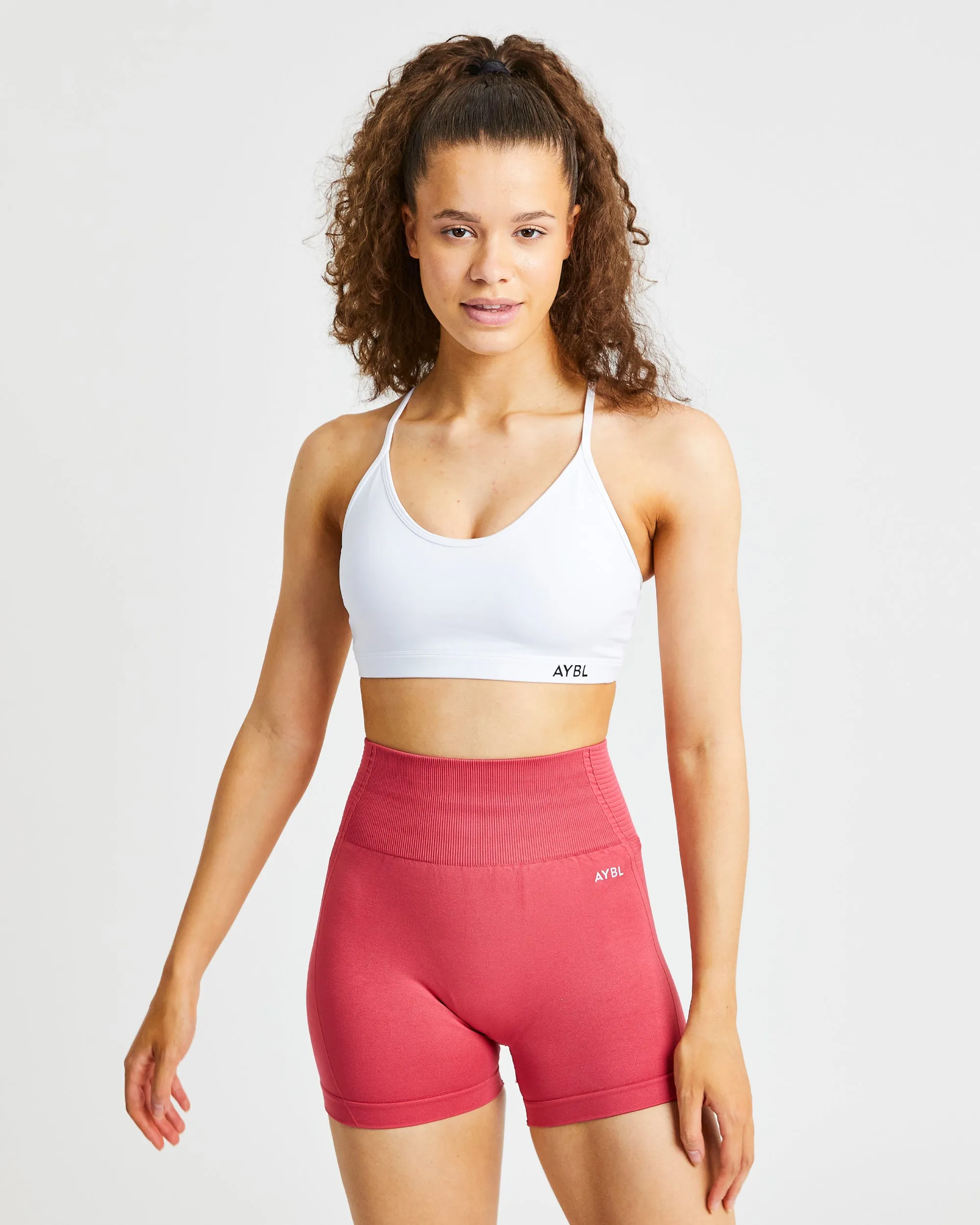 Essential V Neck Sports Bra - White