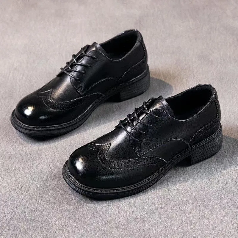 First Layer Cowhide Brogue Leather Shoes