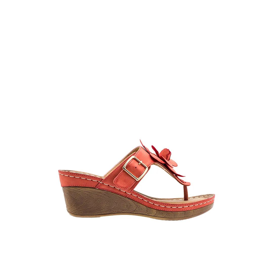 Flora Coral Wedge Sandals