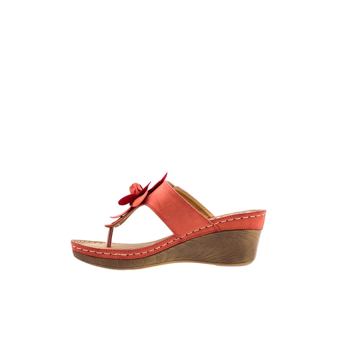 Flora Coral Wedge Sandals