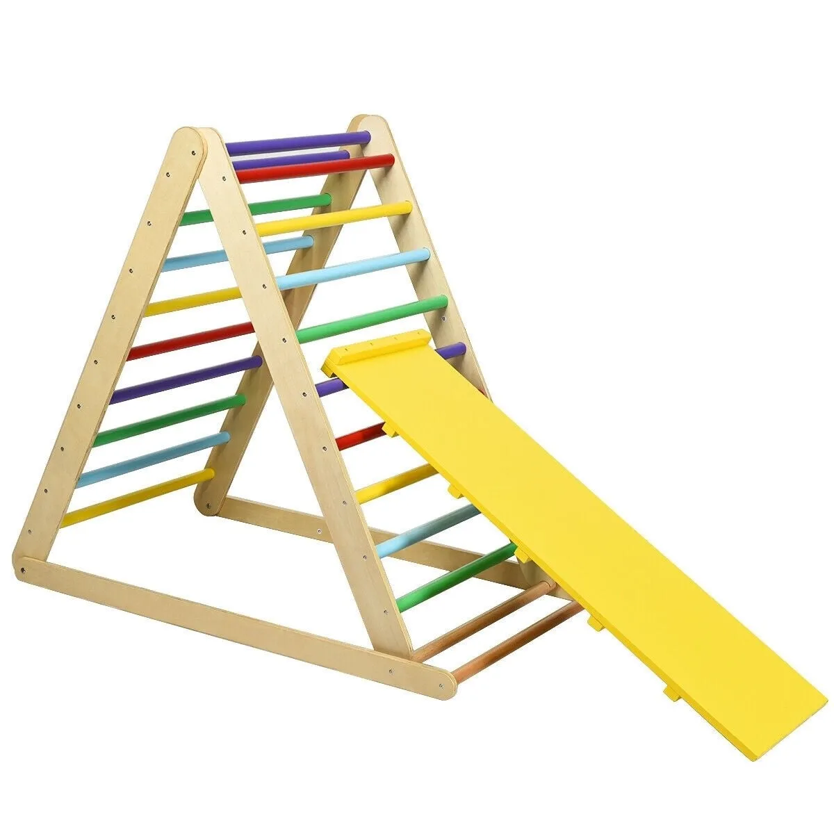 Foldable Wooden Climbing Triangle with Ladder - Mulitcolour