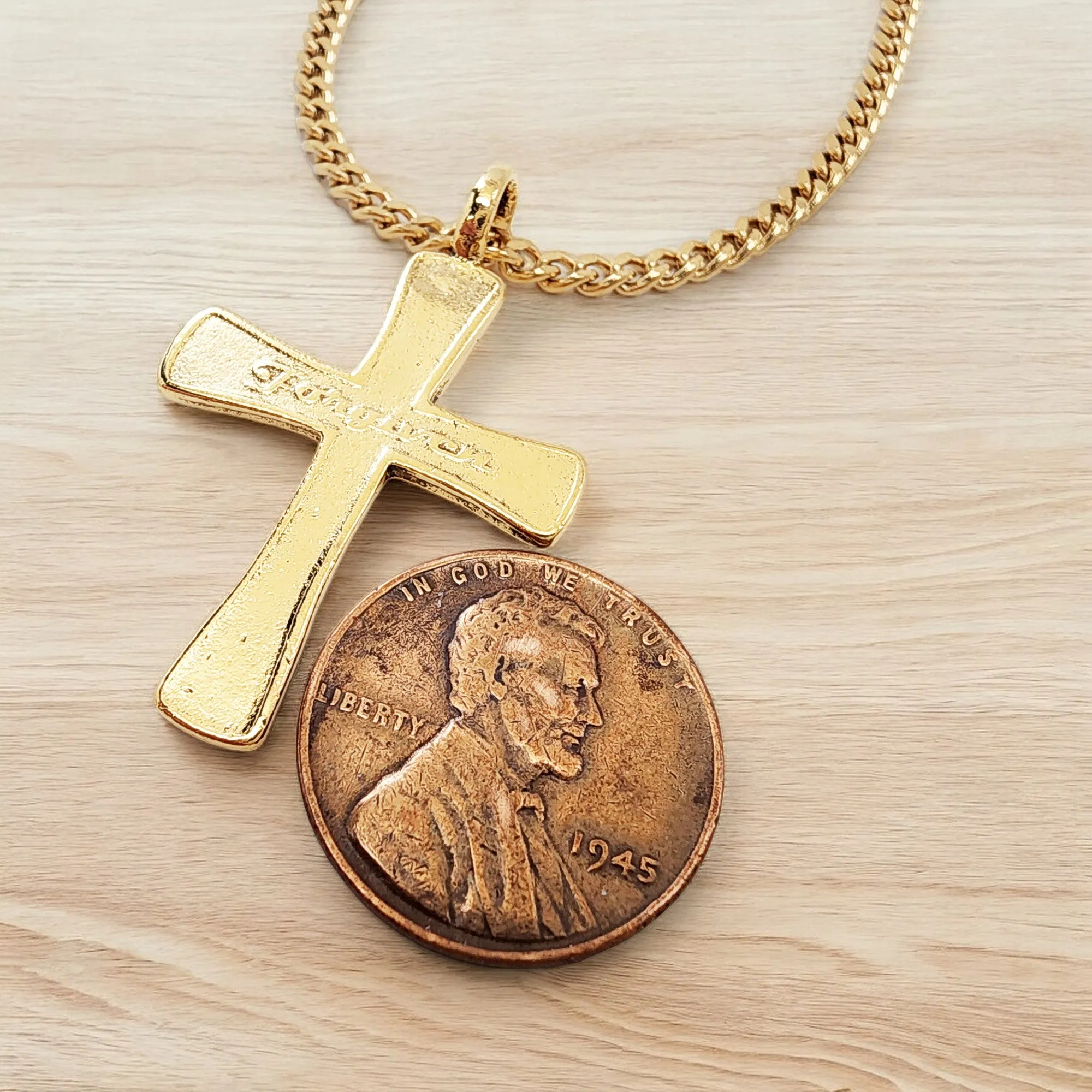 Forgiven Cross Gold Metal Finish Gold Curb Chain Necklace