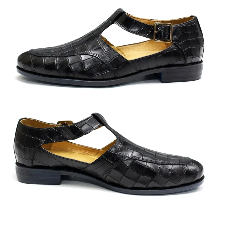 Geometric Plaid Leather Men Shoes