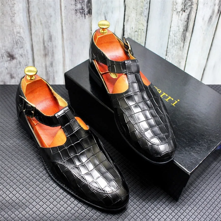 Geometric Plaid Leather Men Shoes