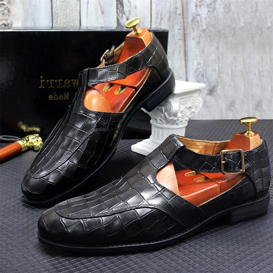 Geometric Plaid Leather Men Shoes