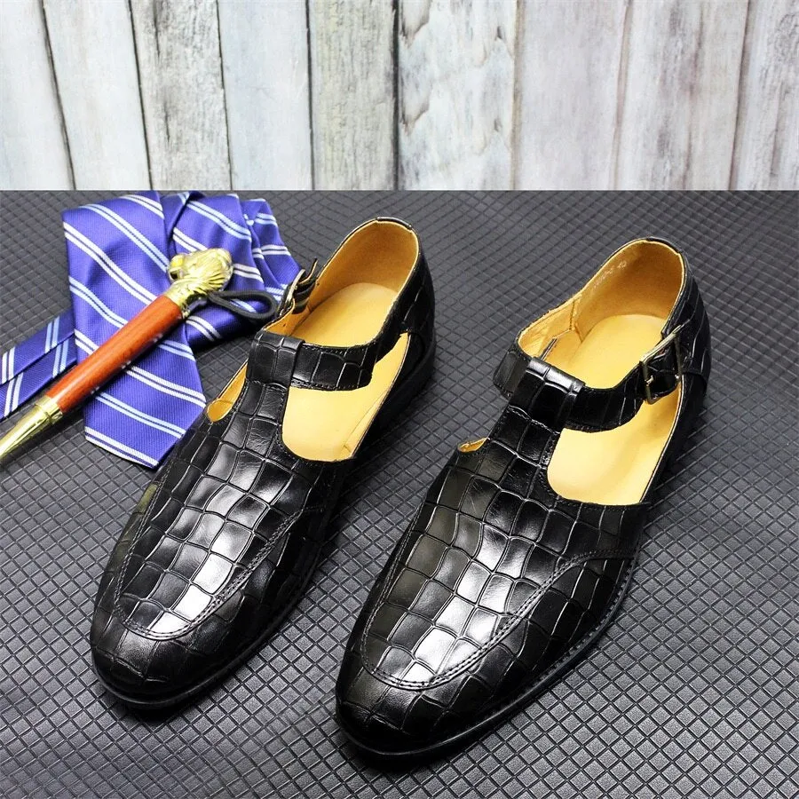 Geometric Plaid Leather Men Shoes