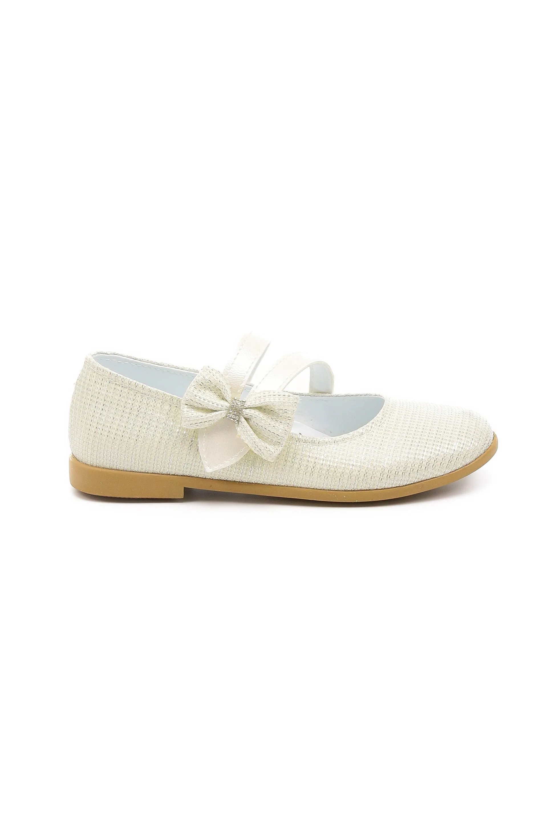 Girls Mary Jane Bow Flat Dress Shoes -MAYA - Ivory Gold