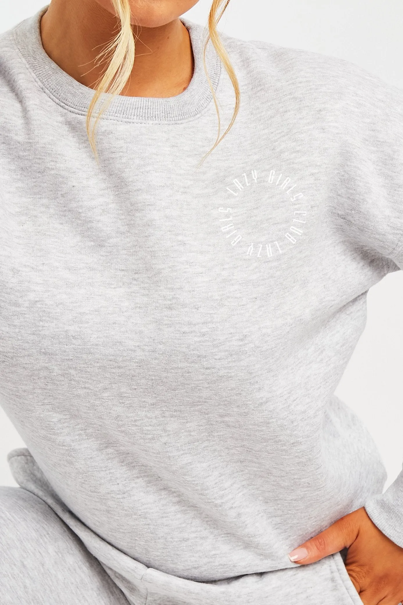 Grey 'Lazy Girls Club' Slogan Sweatshirt - Leila