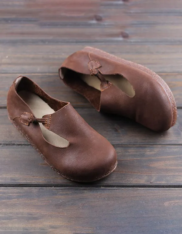 Handmade Leather Round Head Retro Flats