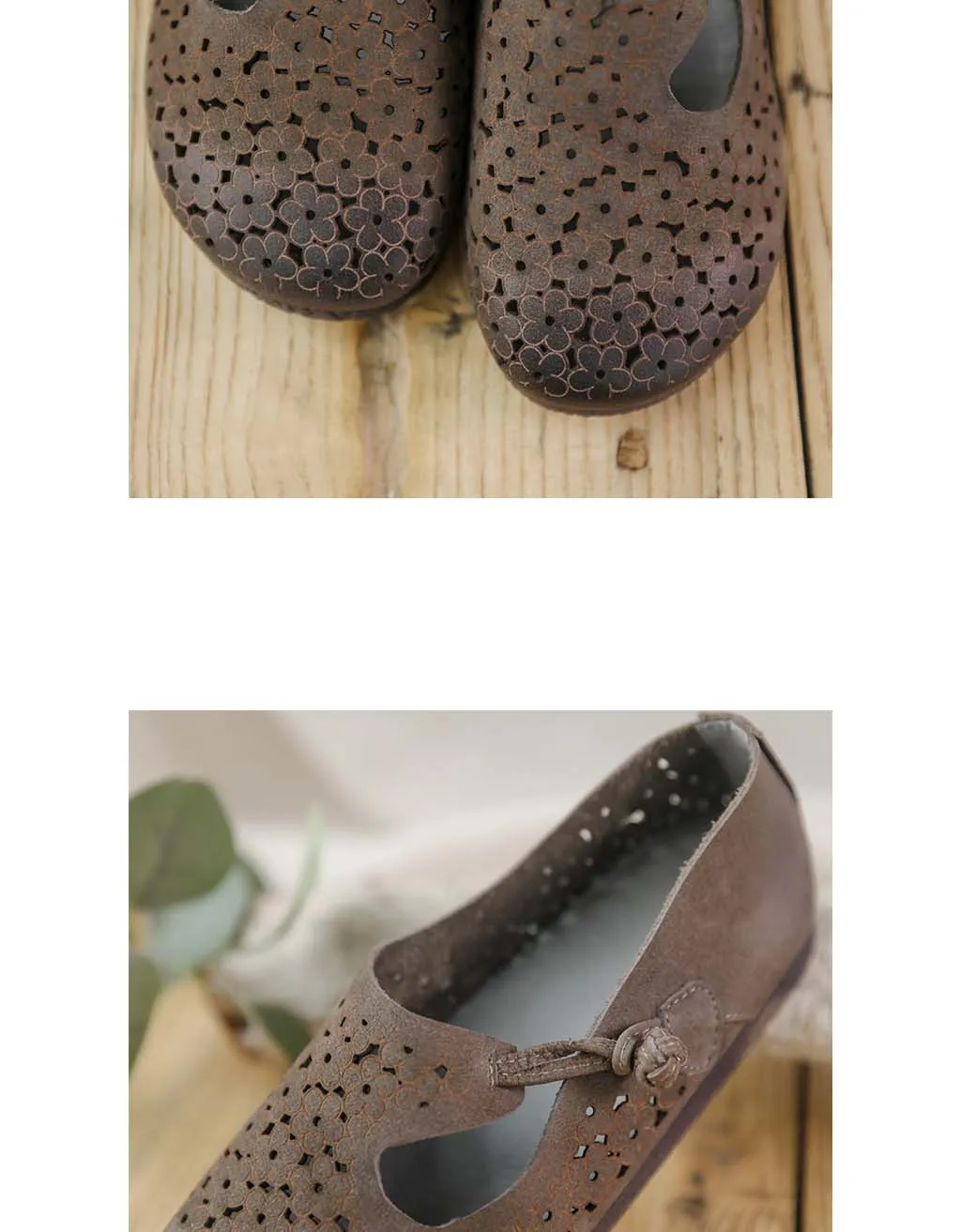 Handmade Leather Round Head Retro Flats